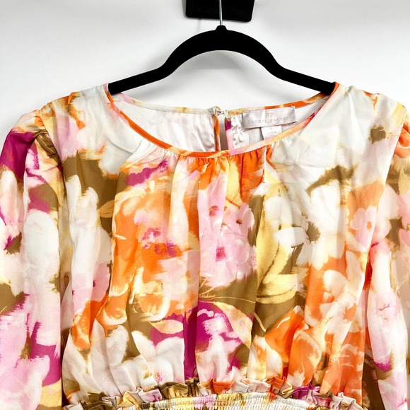 Rachel Parcell Floral Smocked Chiffon Dress Knee Length Modest Dress Size Small - Picture 9 of 15